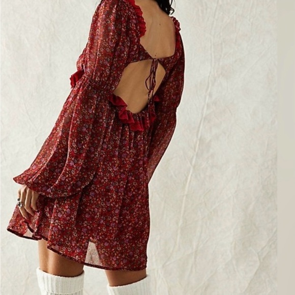 Free People Red Ruffled Backless Babydoll Dress - Picture 2 of 9